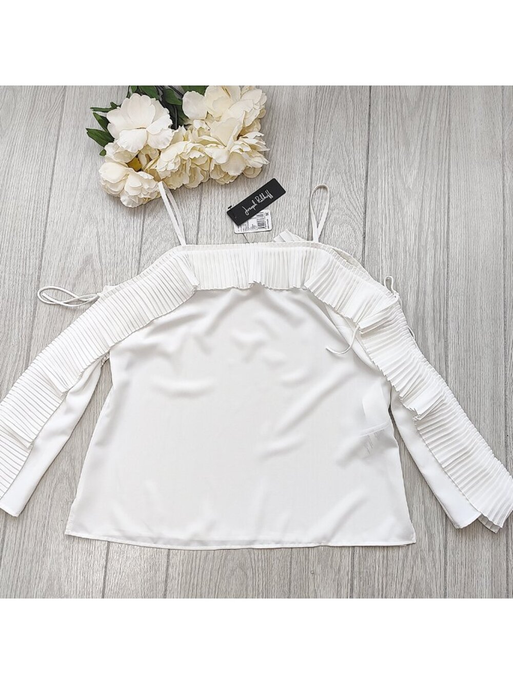 NWT White Blouse Ruffle Cold Shoulder 202068 Flowy Pleated Top 12 Joseph Ribkoff - Picture 15 of 16